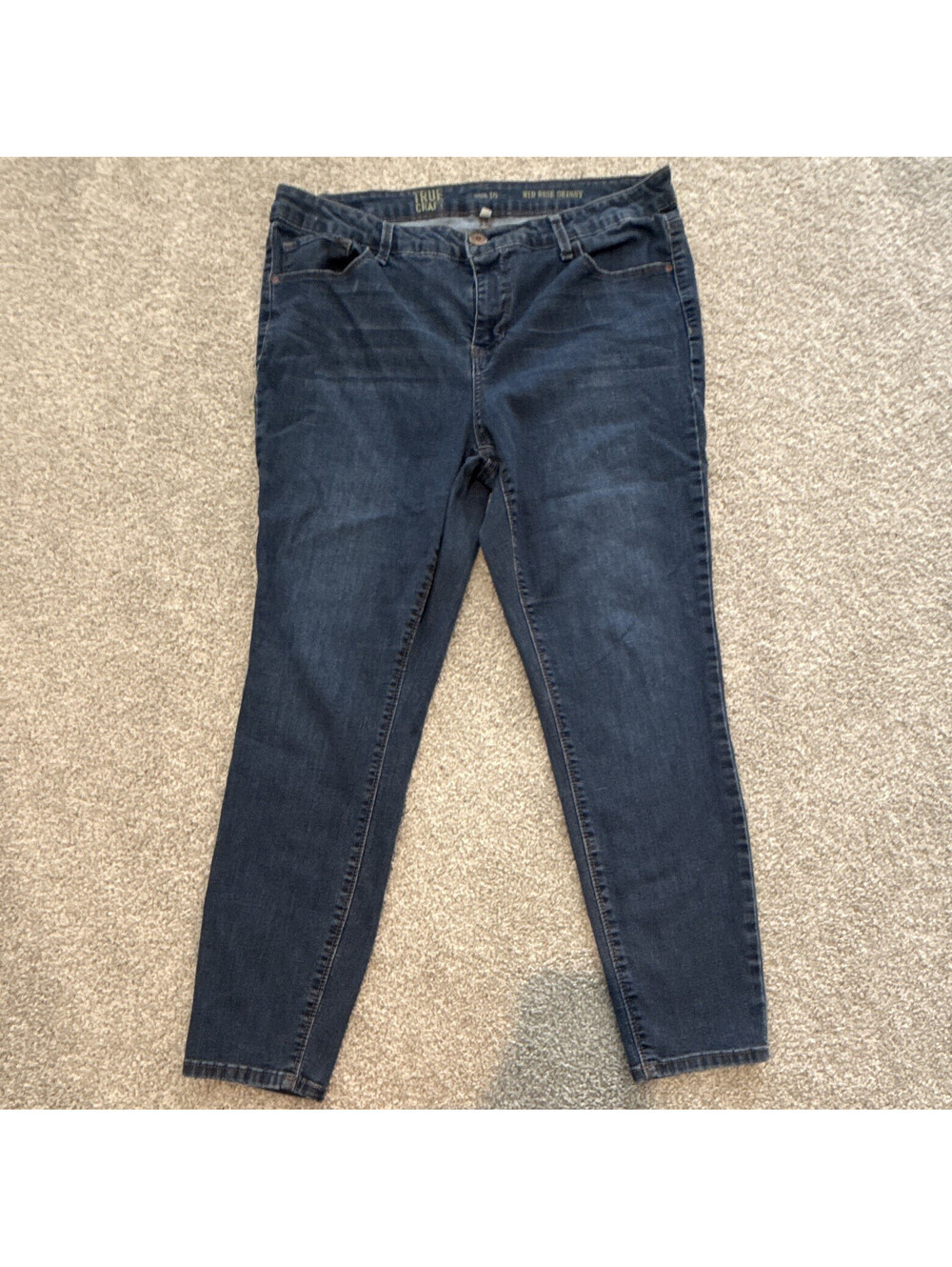 True Craft Women's Skinny Blue Denim Jeans Mid Rise Solid Button Logo Accent